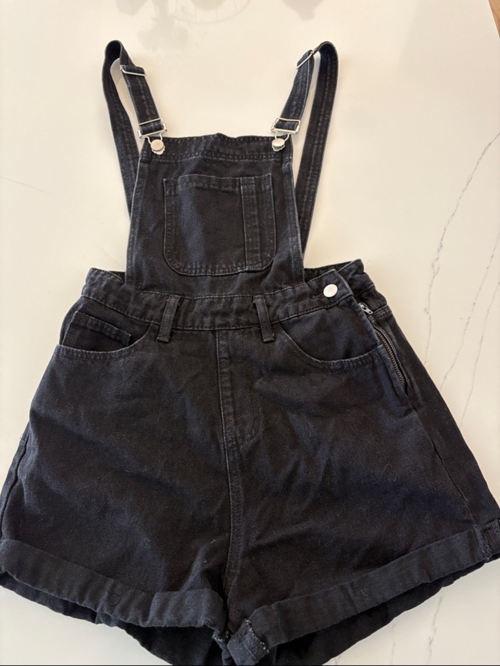 Women's Black Denim Short Overalls - Casual Bib Shorts